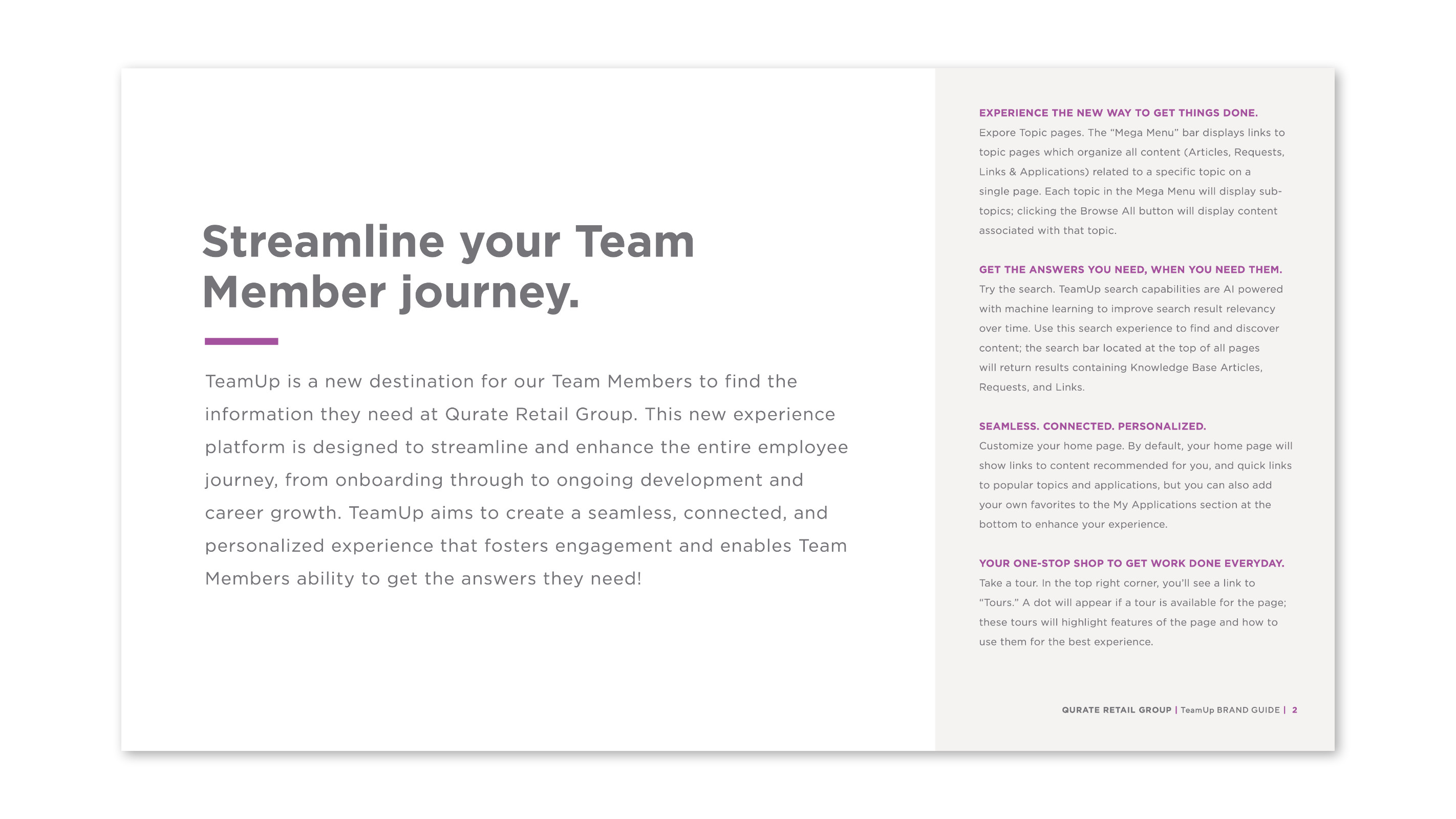 Brand style guide for TeamUp vision page.