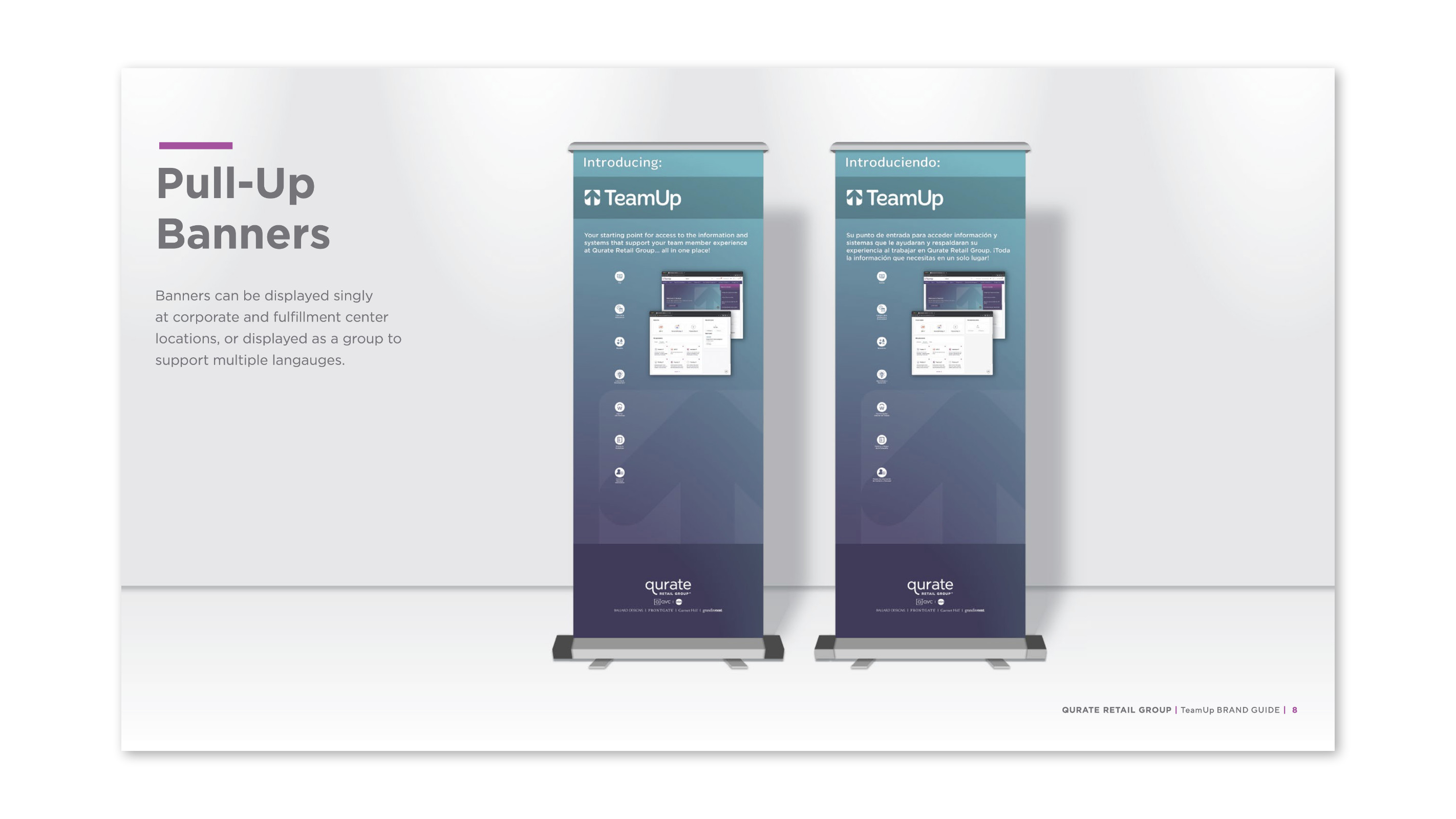 Brand style guide for TeamUp pull-up banners page.