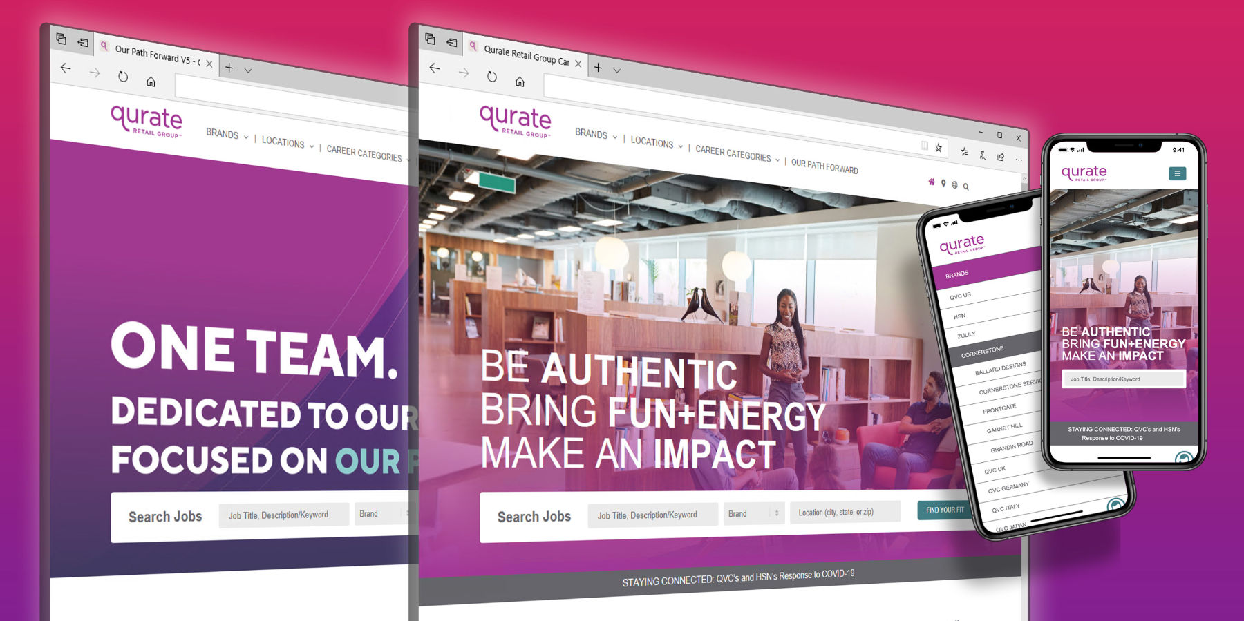 Qurate Retail Group and Total Rewards page landing page views for desktop and mobile.