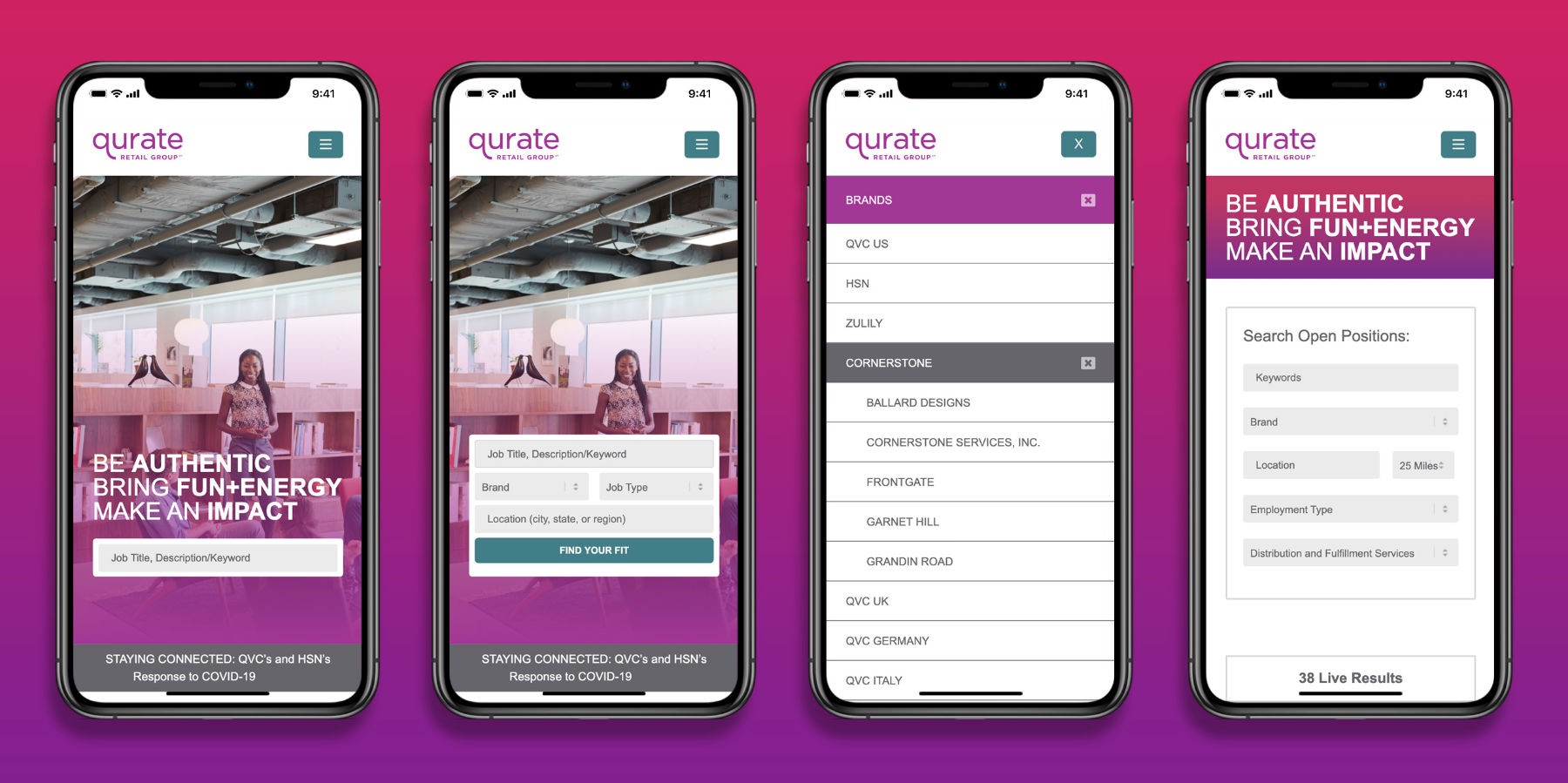 Qurate Retail Group landing page mobile views.