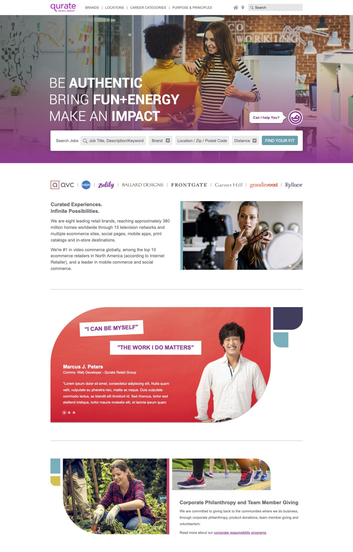 Qurate Retail Group landing page template.