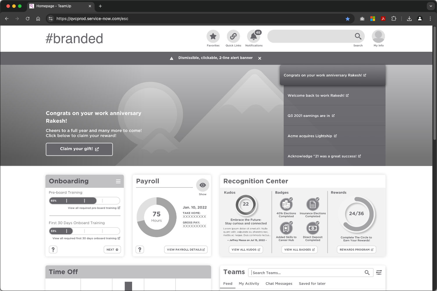 HR portal clickable and interactive low-fidelity prototype.