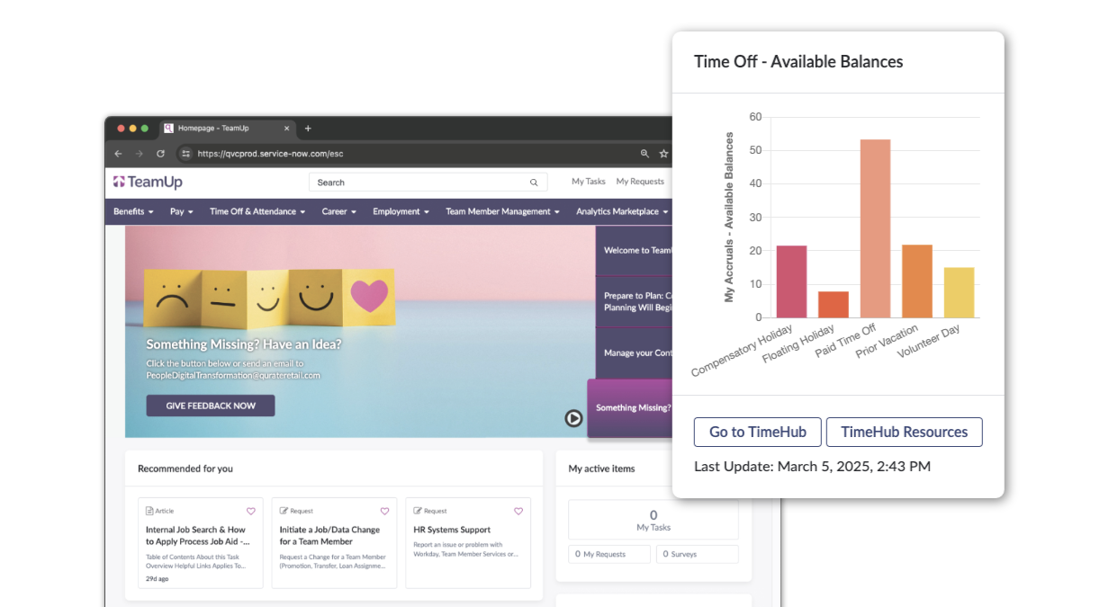 Human Resources (HR) portal and time keeping widget.