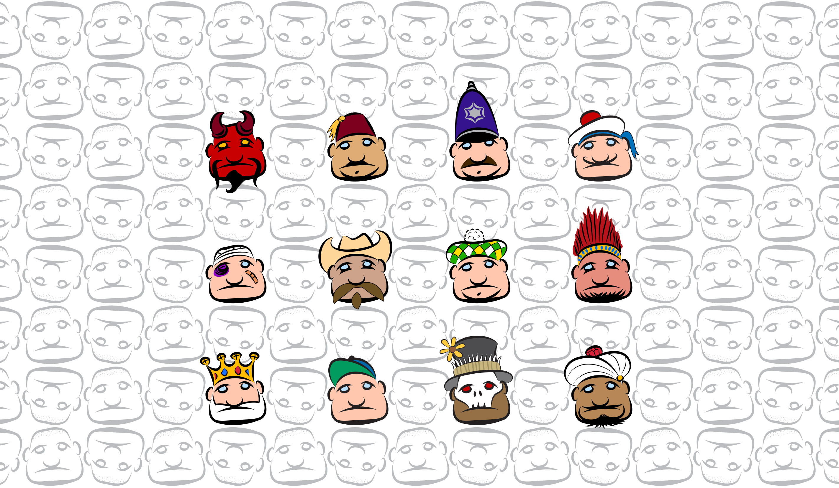 Similar face illustrations with varous disguises.