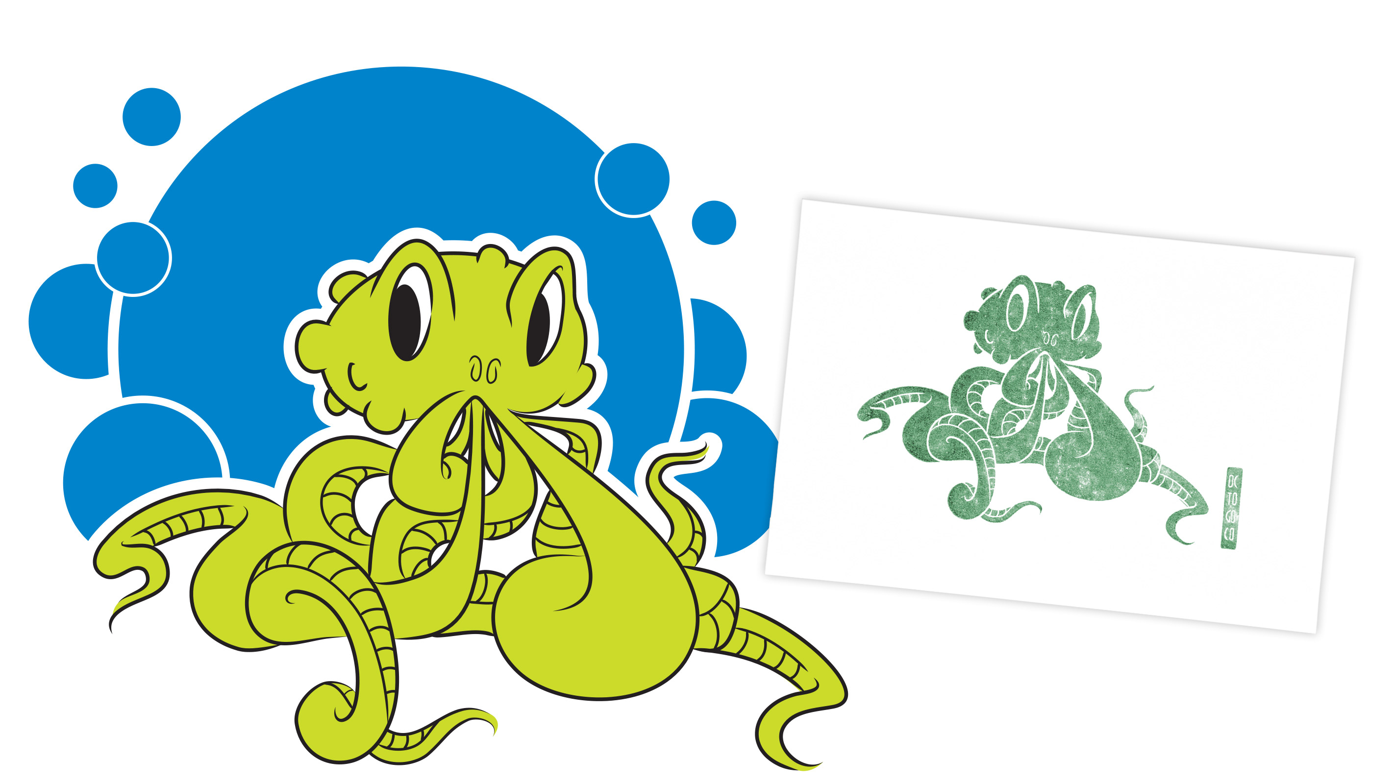 Octopus 'OctoGocco' illustration and print sample.