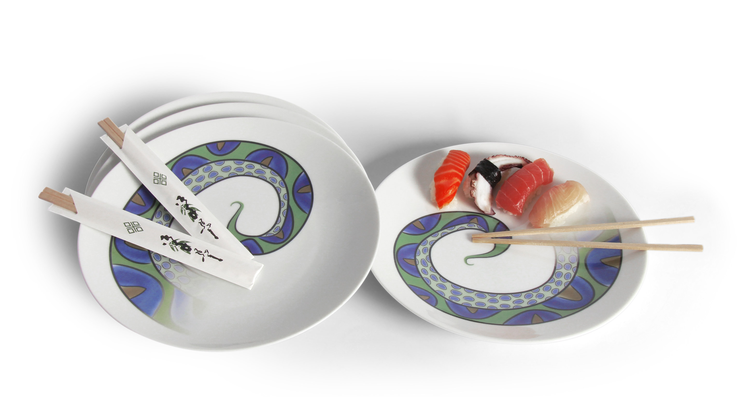 Octopus tentacle sushi plate sample.