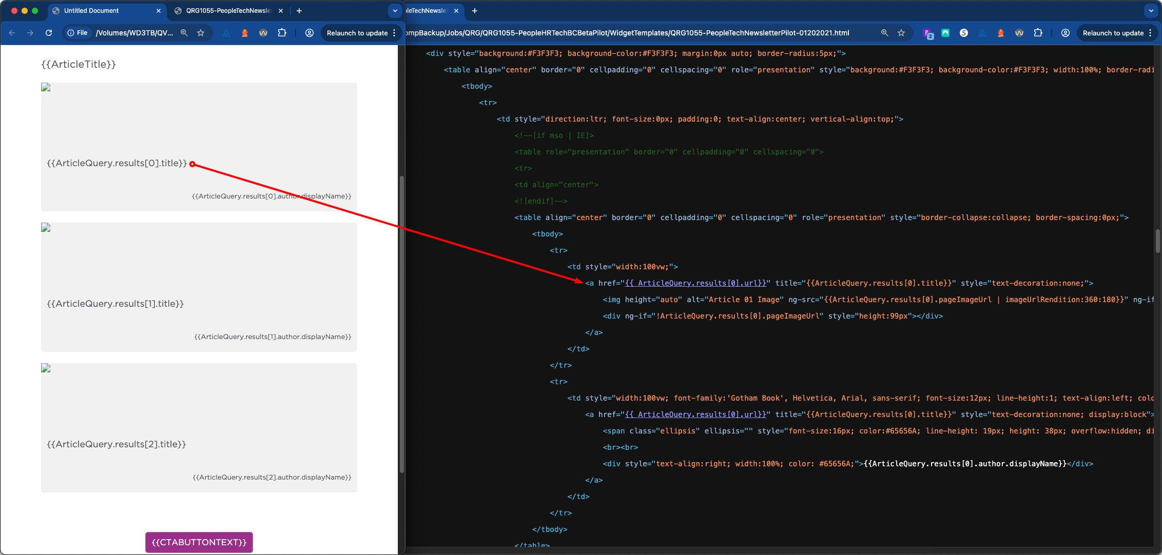 Modular template row with HTML, CSS, and Angular statement source code.