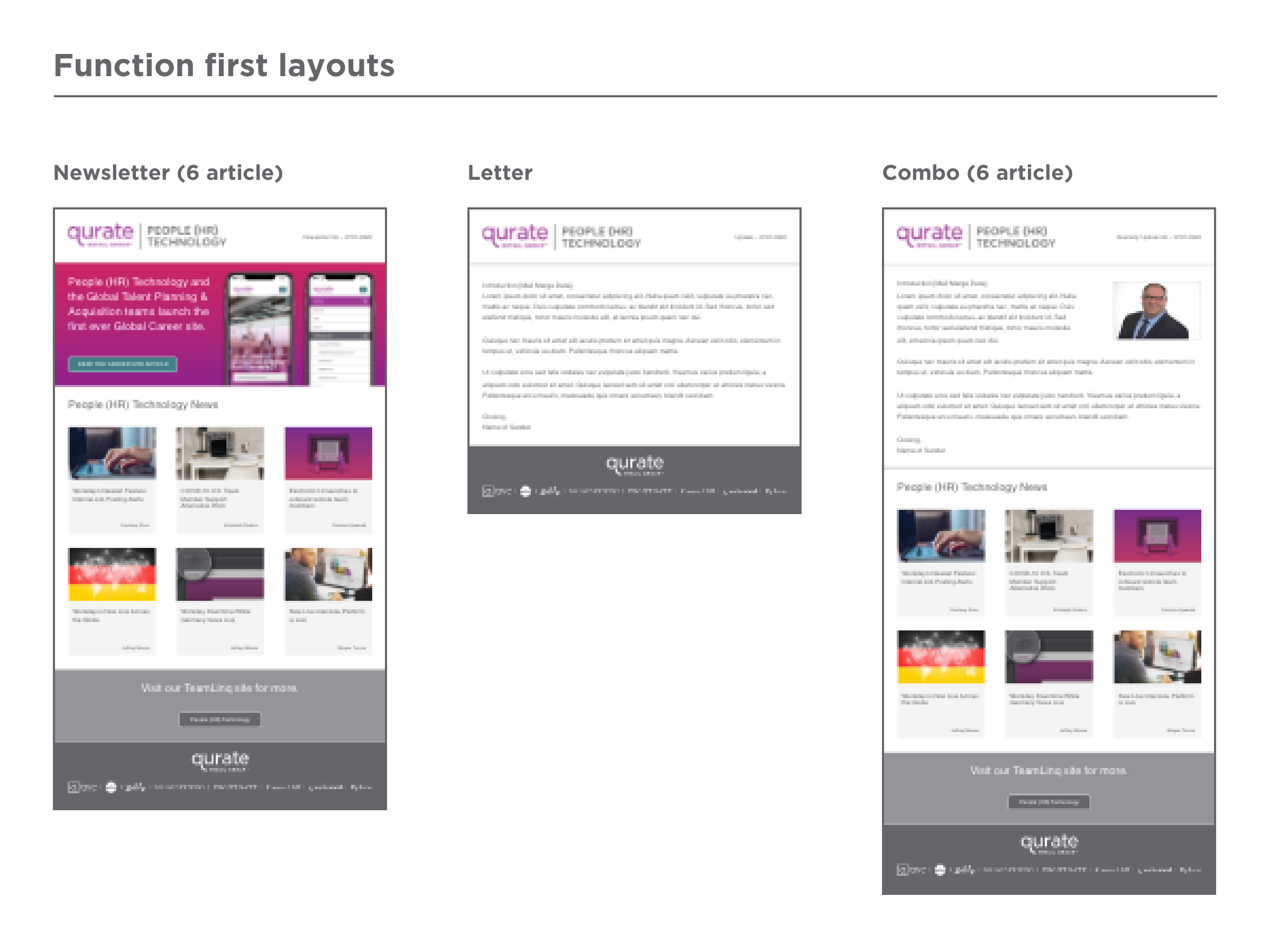 High fidelity email template mock ups for departmental (function first emails).
