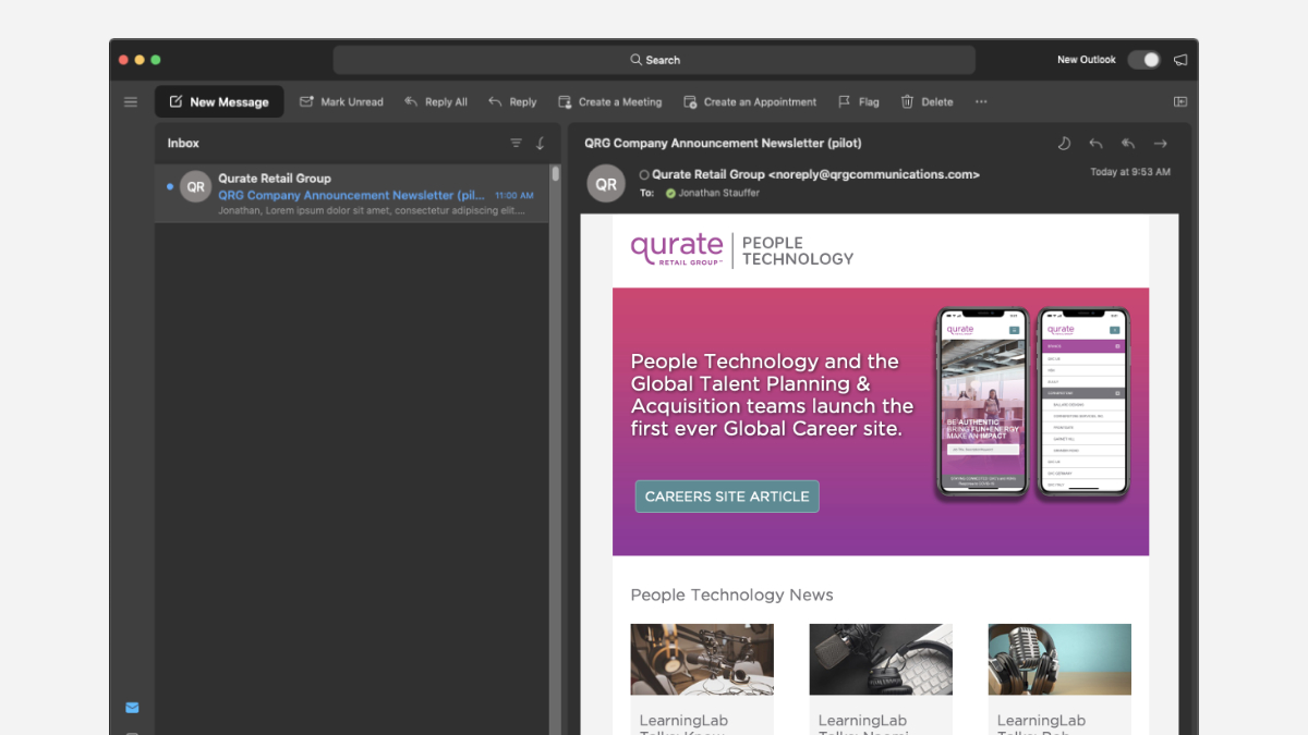 Internal email template screenshot.